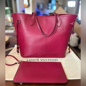 Louis Vuitton Epi Neverfull MM and Pochette Fuchsia